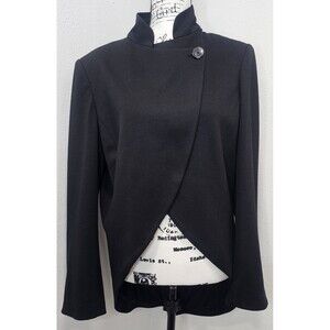 Spiegel Wmn Black Classic Asymmetrical Side Button Tailcoat Blazer Jacket Sz 16